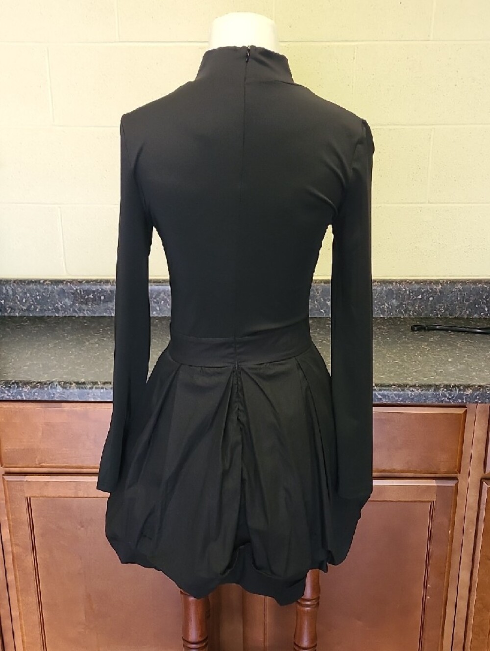 Black Long-Sleeve Mock-Neck Fit & Flare Dress - Picture 2 of 3